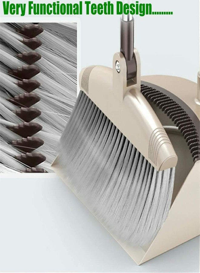 Jingyuan Broom Set Soft Bristle,Broom And Dustpan EXTRA LONG 47 inches handle-Dust And Brush Upright (Plastic , Hard_Floor) Beige - Image 3